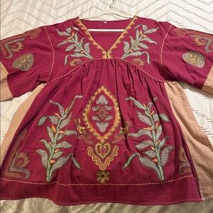 Embroidered Boho Dress with Floral Design